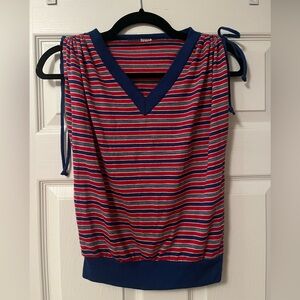 Vintage sleeveless striped tee with shoulder ties, sz S-M
